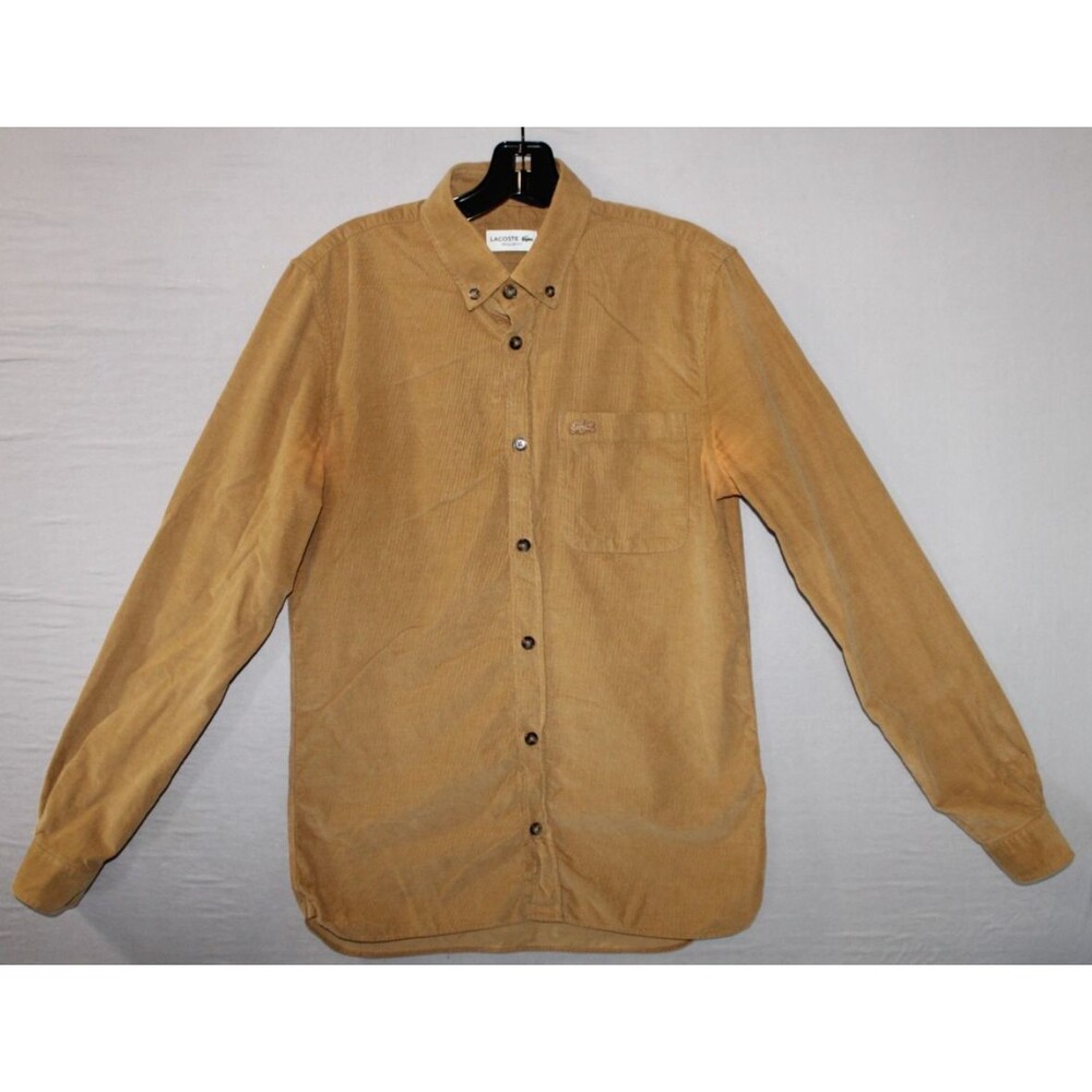 Lacoste Shirt Mens Small Ribbed Light Brown Long Sleeve Regular Fit Casual